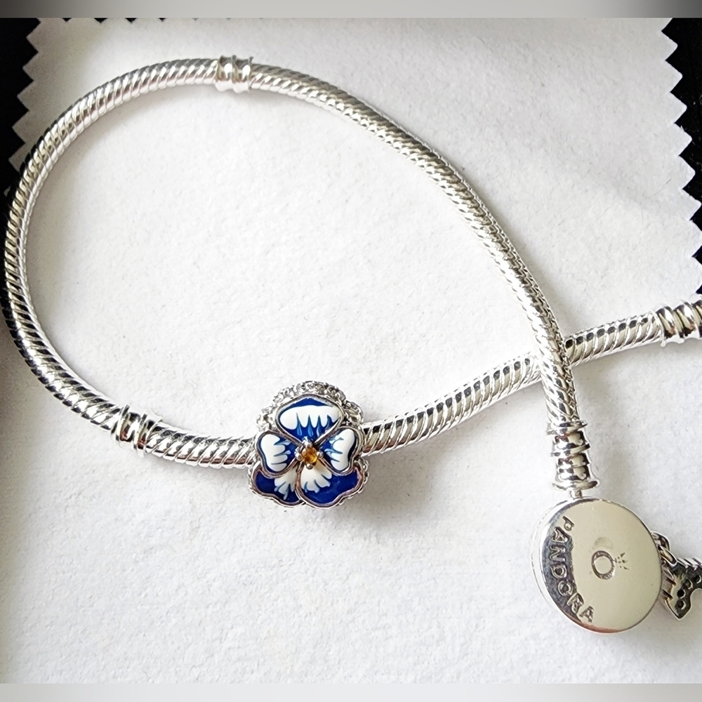 New Pandora Blue Pansy Flower Charm bead for jewelry bracelet - Picture 4 of 5